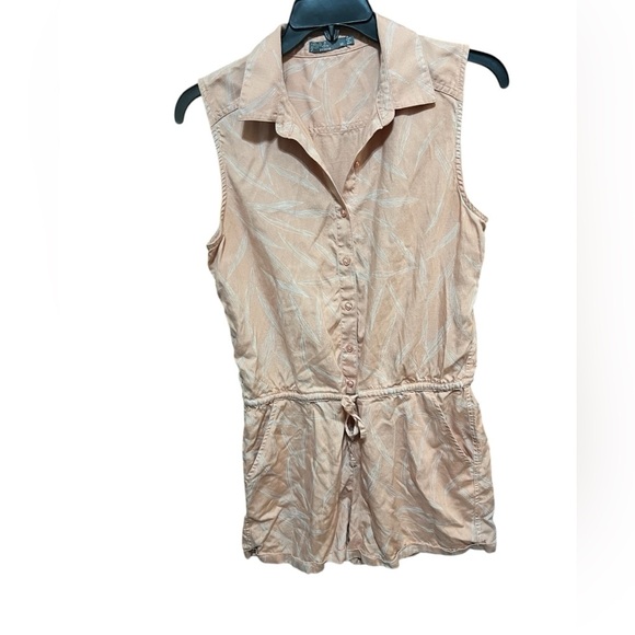 Prana Weekend Escape Tencel Sleeveless Leaf Print Romper Peach Womens Size M - Picture 1 of 5